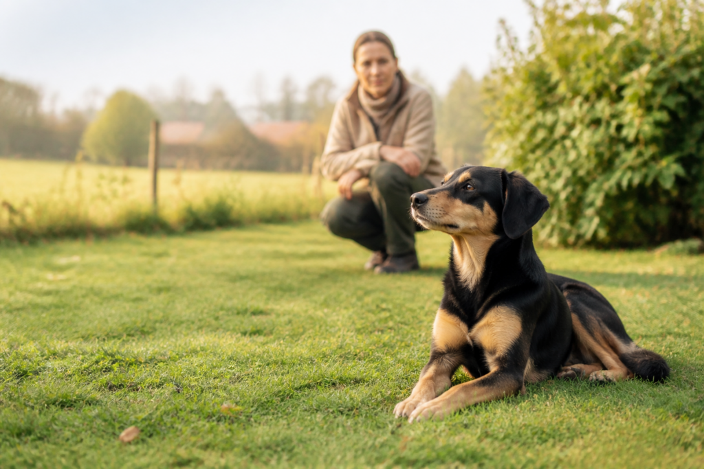 Hond en begeleider tijdens rustige observatie van lichaamstaal
